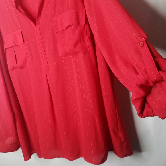 Kim Rogers Woman Red Chiffon Blouse Roll Tab Sleeves Plus Size 3X - Picture 2 of 13